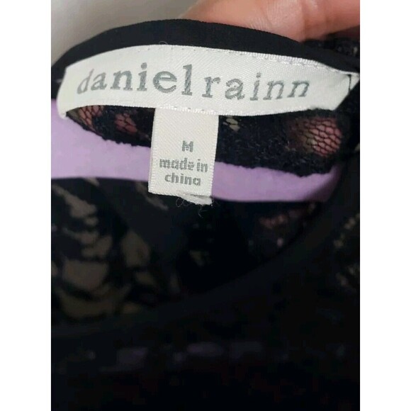 Daniel Rainn Top Blouse M Black Lace Bodice Button Keyhole Back Gothic Witchy - Picture 3 of 6